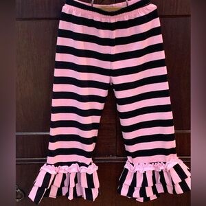 Princess Linens Girls 4T Pink and Black Stripes Ruffle Pants